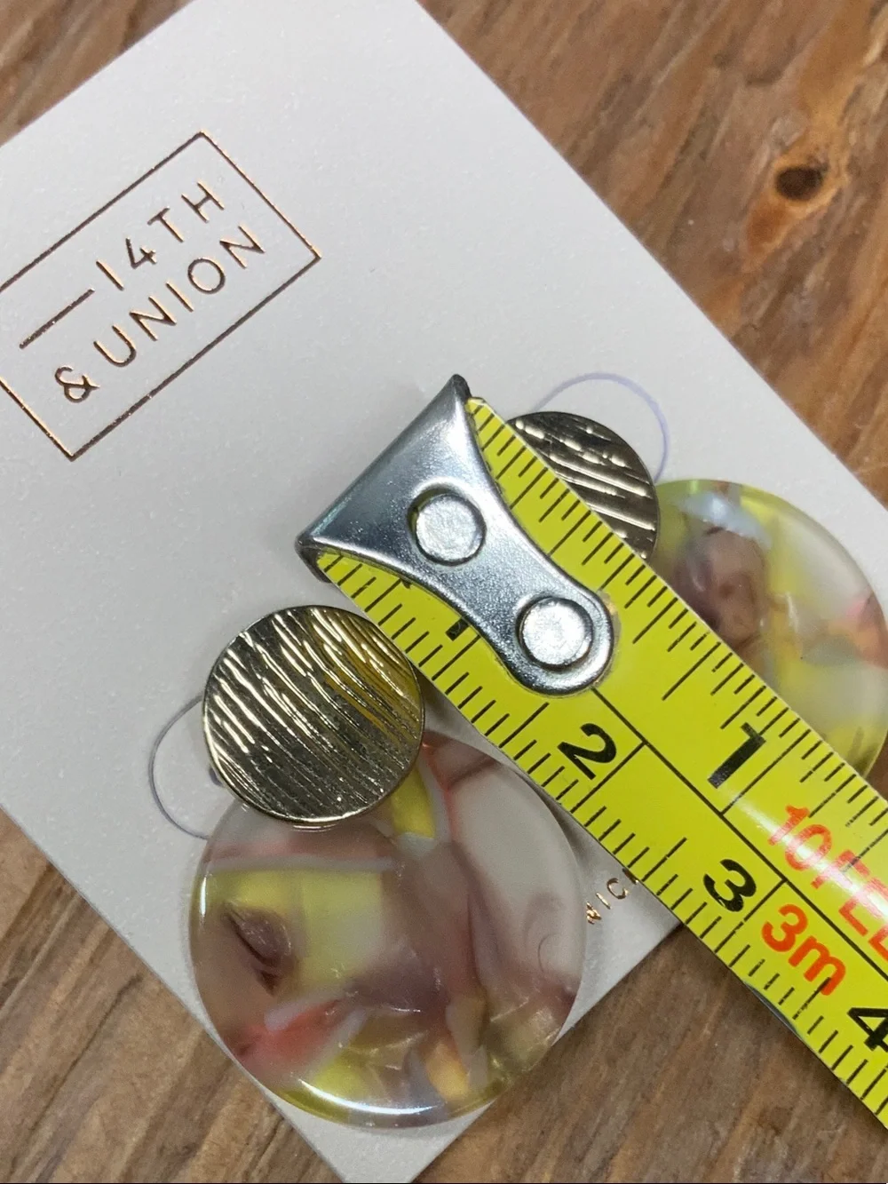14th & Union Marbled Yellow and Mauve Disc Drop with Gold Tops Earrings